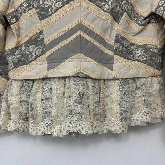 Robert Rodriguez Slate Gray/Cream Lace Brocade Crop Ruffle Jacket Blazer Size 4 - Picture 6 of 10